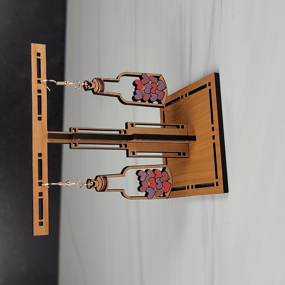 Hearts in a bottle cherry wood earrings